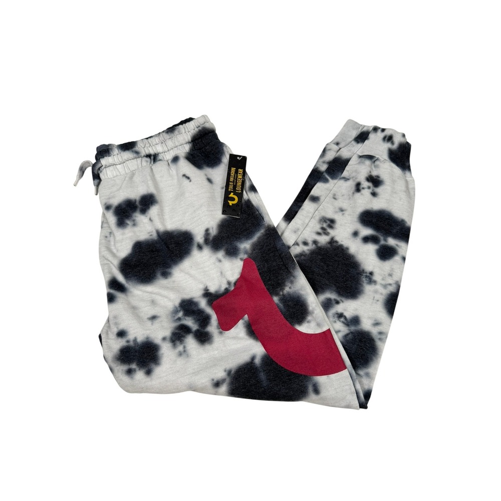 True Religion Loungewear Tie Dye Jogger Sweatpants Large NWT Black White Logo